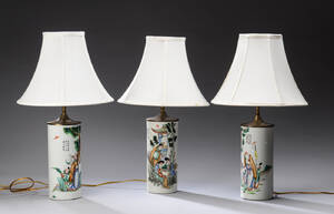 Tre kinesiske bordlamper af porcelæn. 3