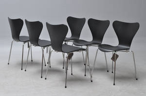 Arne Jacobsen. Sæt på 6 syverstole model 3107 6