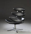 Poul M. Volther, lænestol, model EJ 5, Corona, sort læder