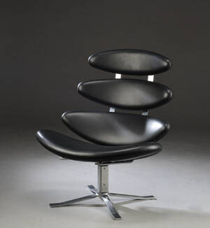 Poul M. Volther, lænestol, model EJ 5, Corona, sort læder