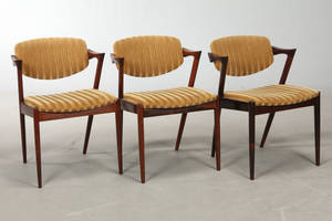 Kai Kristiansen. Tre stole, palisander og uld, model 42 3 