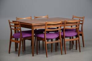 Bord med udtræk og seks stole af Rio Palisander