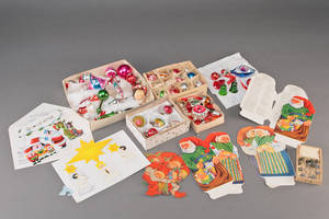 Samling ældre glas julepynt m.m. 