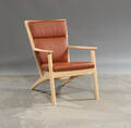Dansk møbelproducent lænestol af bøg med cognacfarvet læder