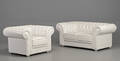 2-pers. Chesterfield sofa samt lænestol, hvid 2