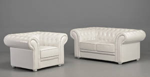 2-pers. Chesterfield sofa samt lænestol, hvid 2