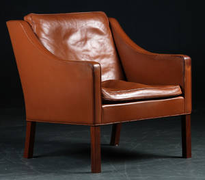 Børge Mogensen. Lænestol, model 2207, cognacsfarvet læder 