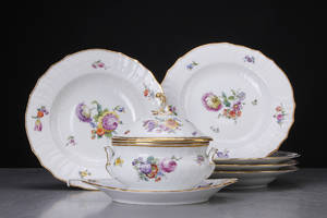 Fuld Saksisk Blomst service, porcelæn. Kgl.P. 6 