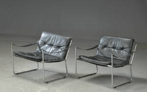 Par hvilestole af stål og læder 2 