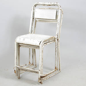  STOLAR, 4 stycken, vitmålad metall, industridesign.