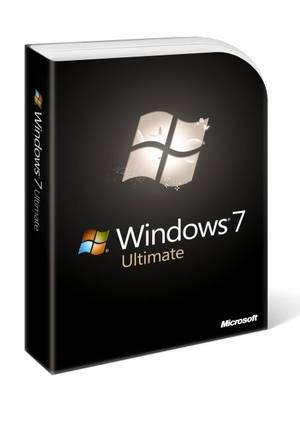 Microsoft Windows 7 Ultimate og Microsoft Arc-tastatur med Windows 7 logo