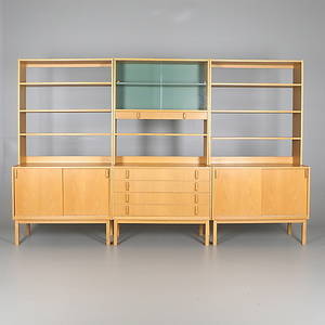 BOKHYLLA, 3 sektioner, Bertil Fridhagen, Bodafors, daterat 1963.