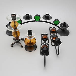 LJUSSTAKAR, 5 st, smide och glas, bl.a Erik Höglund, Boda.