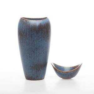  VAS samt SKÅL, stengods, Gunnar Nylund, Rörstrand.