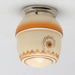  HALLAMPA i glas, bemålad dekor i orangebrunt, 1930-tal.