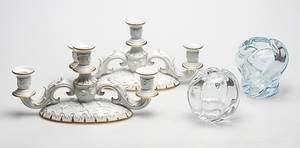  PARTI GLAS samt PORSLIN, 4 delat, Bla Orrefors.