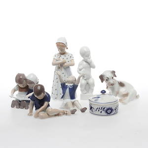  FIGURINER, 6 st, Bing  Grøndahl, SOCKERSKÅL, porslin, Royal Copenhagen, Danmark.