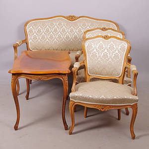  SALONGSGRUPP, mahogny, rokokostil.