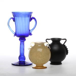  POKAL samt VASER 2 st, glas, 1900-tal.