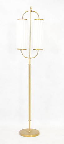  GOLVLAMPA,  mässing med 2 tygklädda skärmar, 195060-tal.