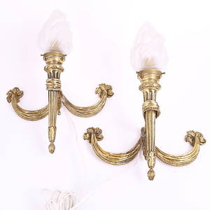 VÄGGLAMPETTER, ett par, mässingglas, gustaviansk stil, 1900-tal.