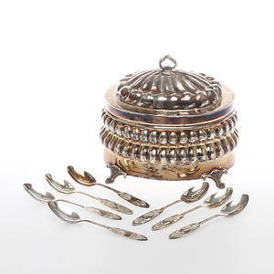  BURK, med lock, sterlingsilver, Israel, KAFFESKEDAR, 7 st, silver, COP, 1900-tal.