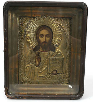  IKON MED KIOT, tempera på trä, Ryssland, 1800.1900-tal.