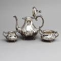  KAFFESERVIS, 3 delar, silver, rokokostil. Vikt ca 1000 gram.