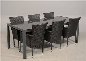 Havemøbelsæt, Seks armstole samt bord med granitplader 