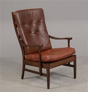 Lænestol med brunt læder tofarvet læder