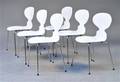 Arne Jacobsen. Sæt på seks stole, Myren, model 3101, nylakerede 6