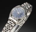 Rolex Date. Dameur i stål med blå skive med dato, ca. 1984