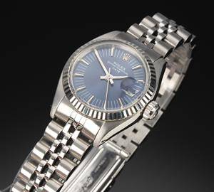 Rolex Date. Dameur i stål med blå skive med dato, ca. 1984