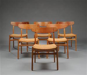 Hans J. Wegner. Seks stole, model CH-23, egetræ og flettet papirgarn 6