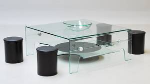 Sofabord i buet glas, med 4 skamler 5
