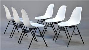 Charles Eames. Sæt på seks stabelstole, model DSS 6