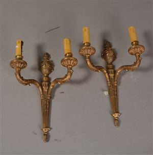 Par væglampetter, bronze, Louis XVI form, 1900-tallet 2