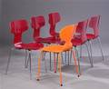 Arne Jacobsen. Sæt på fem stole, model 3103 samt en stol myren, model 3101  6 