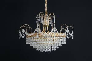 TAKLAMPA, metall, behängd med prismor