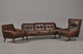 Sofa samt 2 hvilestole betrukket med brunt læder, ca. 1960erne