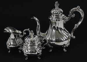 Kaffeservis 3 delar, silver, rokoko-stil, 1900-tal