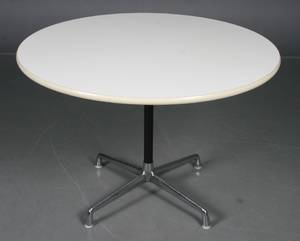 Charles Eames Cirkulært bord m. plade i hvid laminat, sort alu. stel