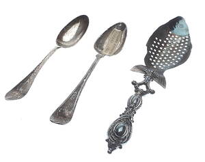 SILVERSKEDAR 2 st och FISKBESTICK nysilver, 171800-tal.