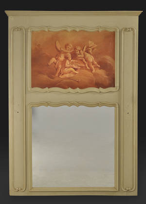 Fransk trumeauspejl af gråmalet træ, ca. 1900