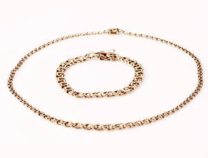 Bismark armbånd og halskæde af 14 kt. guld. Vægt i alt ca. 34 gr. 2