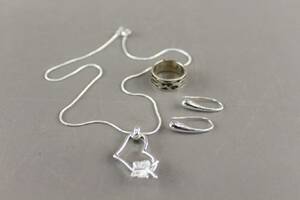 Halskedja med hänge, ring och örhängen 1 par i silver
