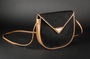 YSL. Skuldertaske. Præget kunststof med brun læderbesætning