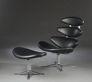 Poul M. Volther. Corona lænestol model EJ5 med tilhørende skammel 2