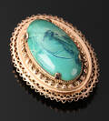 Broche i 14 kt guld med azur malakit Denne vare er sat til omsalg under nyt varenummer 4767534