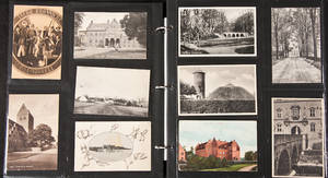 Postkortalbum med bymotiver, bygninger m.m. 400 stk.